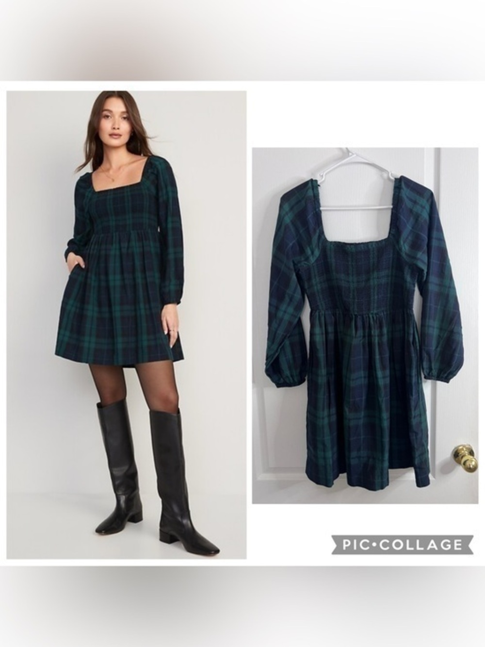 Old Navy Square neck Fit & Flare Plaid Smocked Cutout Seersucker Mini Dress sz M